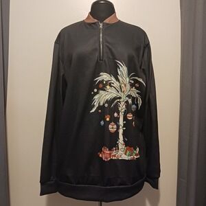Christmas‎ Palm Tree Sweatshirt 1/4 Zip Long Sleeve Pullover Top XL Black